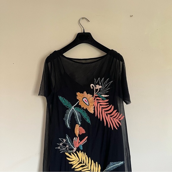 Guess Jimena Tropic Floral Embroidered Black Dress Medium - Picture 7 of 13